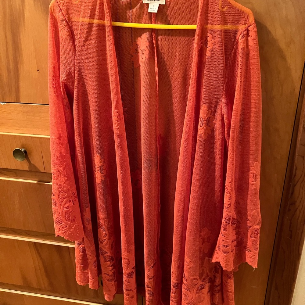 paper tee Orange Lace Open Front Tunic